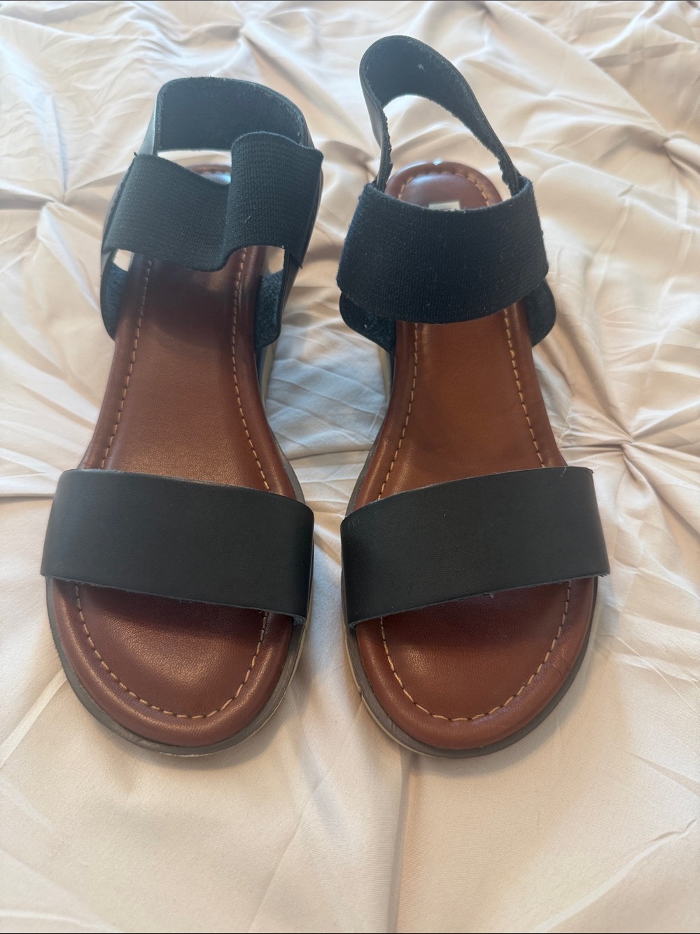 MIA Black Strappy Sandals with Brown Footbed